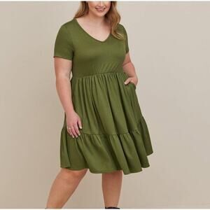 Torrid Mini Rib Knit Babydoll Skater Dress Olive Army Green Size 3